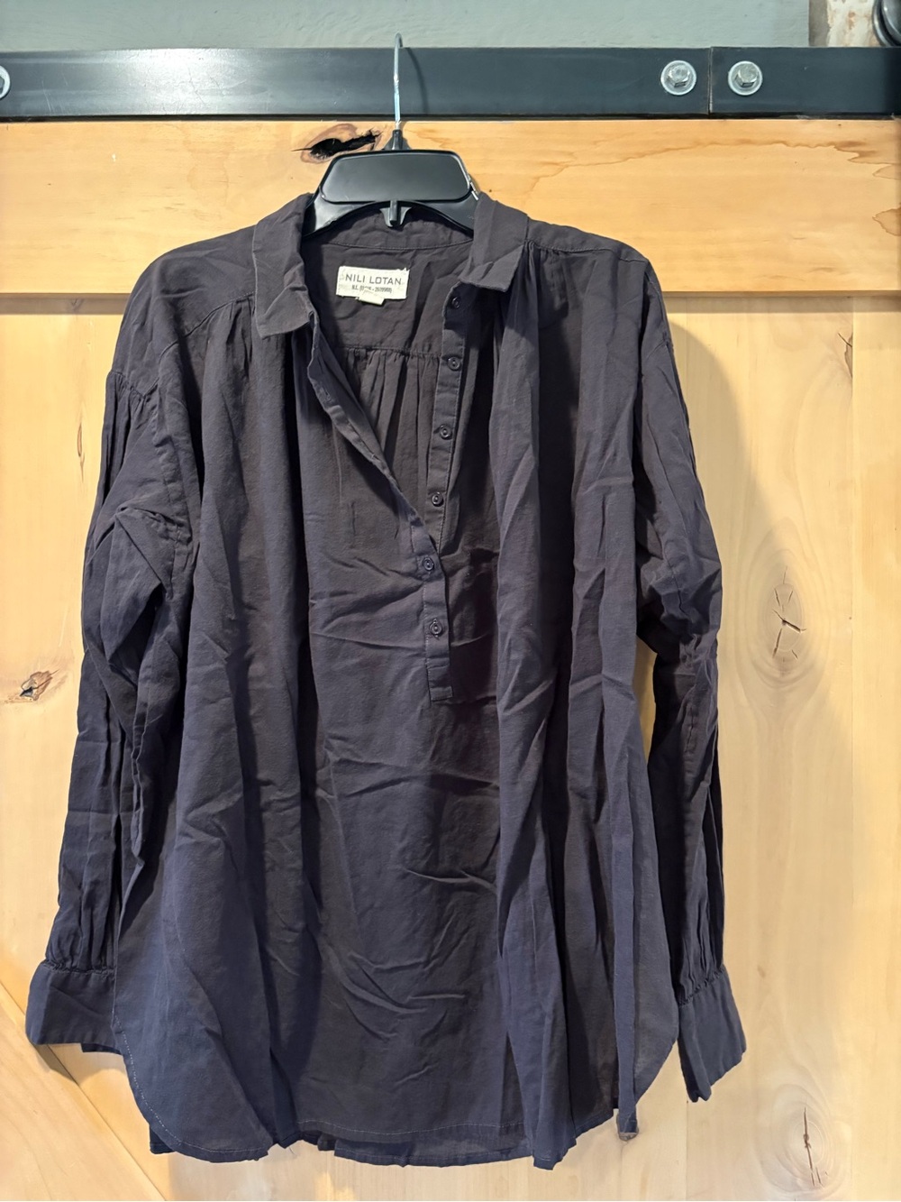 NILI LOTAN: Long-Sleeve Normandy Blouse - Dark Grey